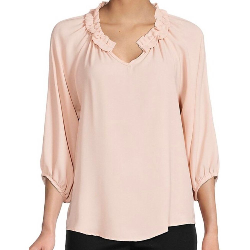 Renee NWT blush pink ruffled neckline blouse large